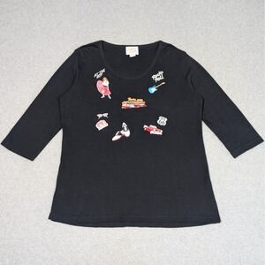 VTG Tia Designs 50's Theme Shirt XL Vintage Americana Embroidered 3/4 Sleeve Top